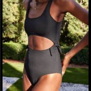 Aerie Pique Black Scoop Cutout Cheeky One-Piece Swimsuit XXL Bathing suit